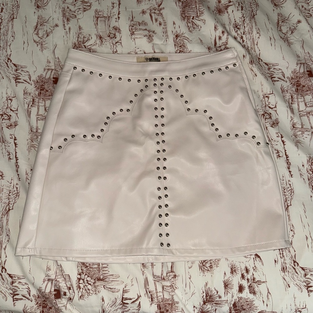 Rock and Roll Denim Pleather White Studded Skirt